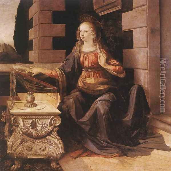 Annunciation (detail 2) 1472-75 Oil Painting - Leonardo Da Vinci