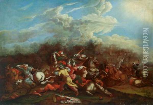 Battaglia Tra Le Cavallerie Imperiale E Turca Oil Painting - Pieter Hofmans, Il Giannizzero