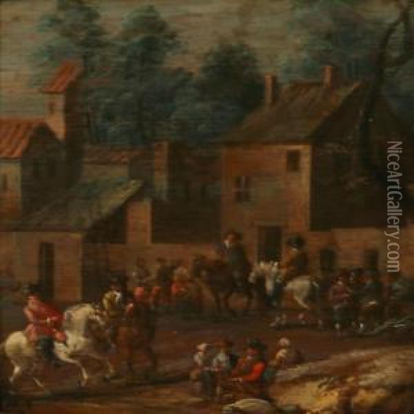 People Gathering In A Town Oil Painting - Godfried Hendrik Rode