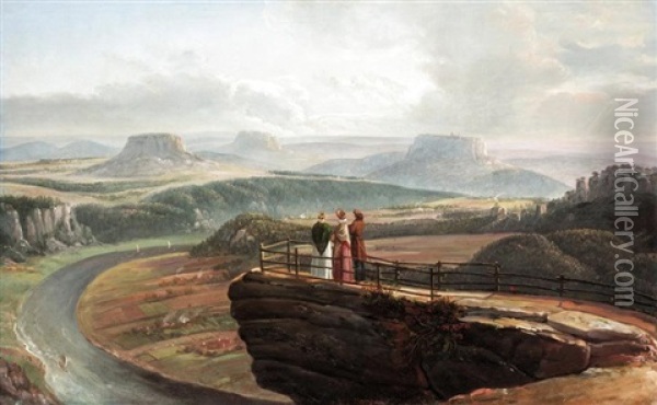 View From The Bastei, Dresden Oil Painting - Johan Christian Dahl
