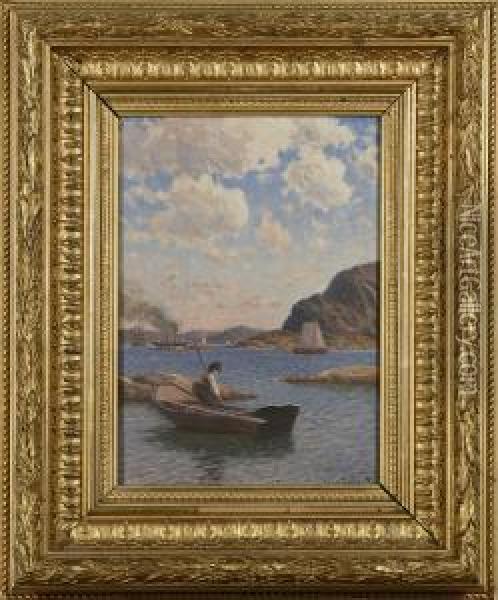 Fjordlandskap Med Batar Oil Painting - Julius Weidig