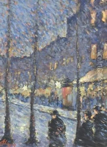 Rue Animee La Nuit Oil Painting - Louis Hayet