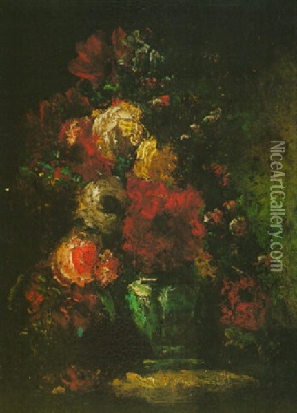 Bouquet De Roses Dans Un Vase Oil Painting - Gustave Courbet