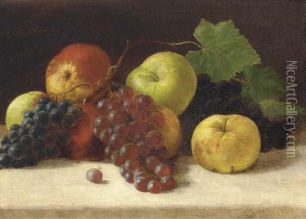 Still Life With Apples And Grapes Oil Painting - Louis Joseph Leroy