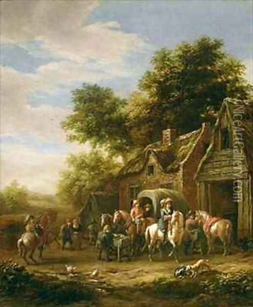 Landscape with travellers beside a cottage Oil Painting - Barend Gael or Gaal