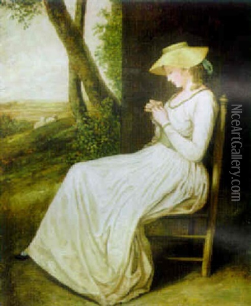 The Sempstress Oil Painting - George Romney