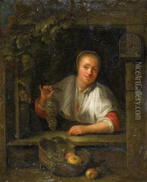 Dame Mit Fruchtekorb In Der Fensternische Oil Painting - Gabriel Metsu