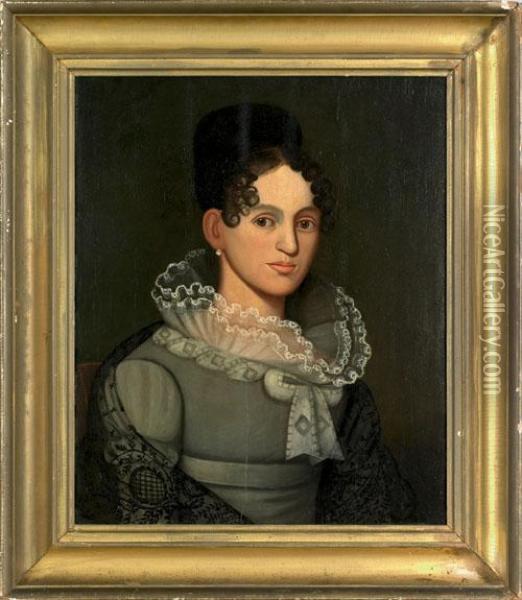 Oil On Panel Portrait Of A Young Woman Oil Painting - Zedekiah Belknap