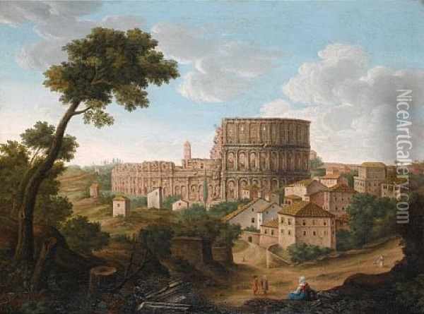 A View Of The Colosseum, Rome Oil Painting - Giacomo van (Monsu Studio) Lint