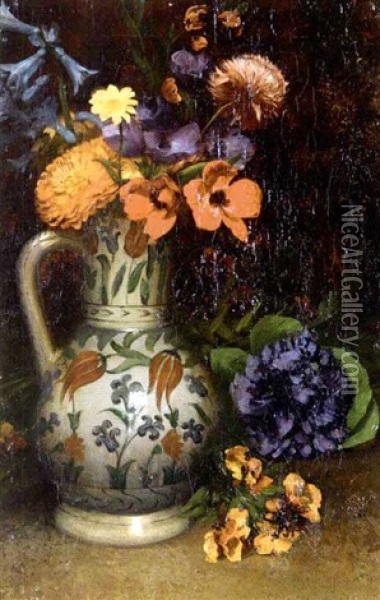 Fleurs Dans Un Vase Au Decor D'iznik Oil Painting - Louis Joseph Anthonissen