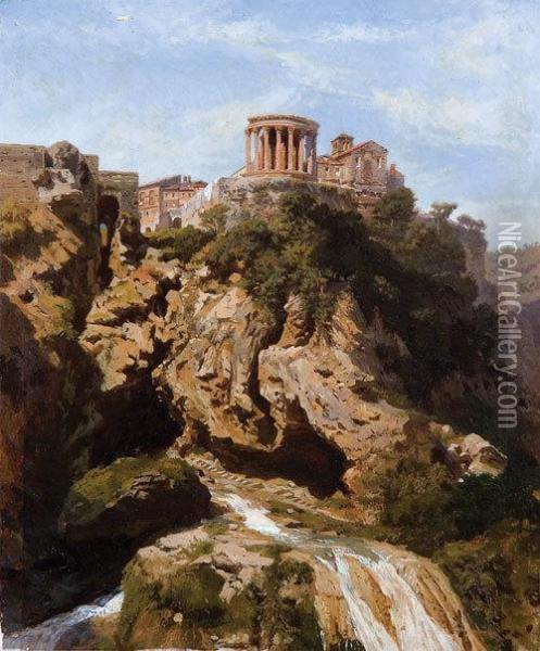 Tivoli, Veduta Delle Cascate Con Il Tempio Di Vesta Oil Painting - Karl Lindemann-Frommel