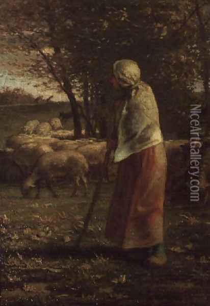 The Little Shepherdess Oil Painting - Jean-Francois Millet