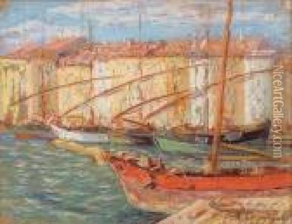 Bateaux Au Port De Saint-tropez Oil Painting - Auguste Pegurier