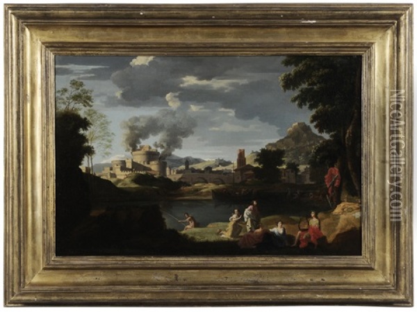 Orpheus And Eurydice, In A Classical Landscape Oil Painting - Nicolas Poussin