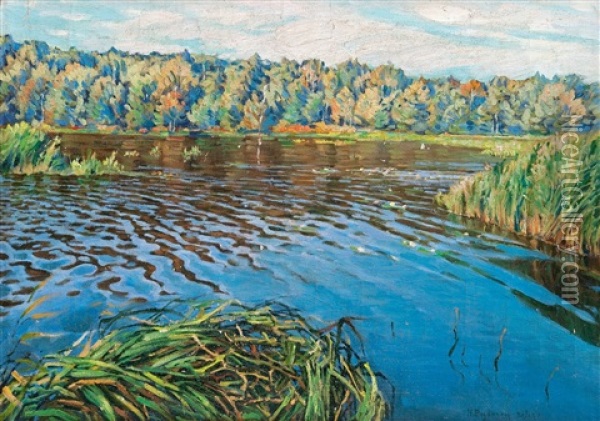 Lake View Oil Painting - Nikolai Petrovich Bogdanov-Bel'sky