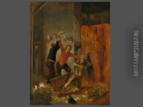 Schlagerei In Einer Wirtshausstube Oil Painting - Gerrit Lundens