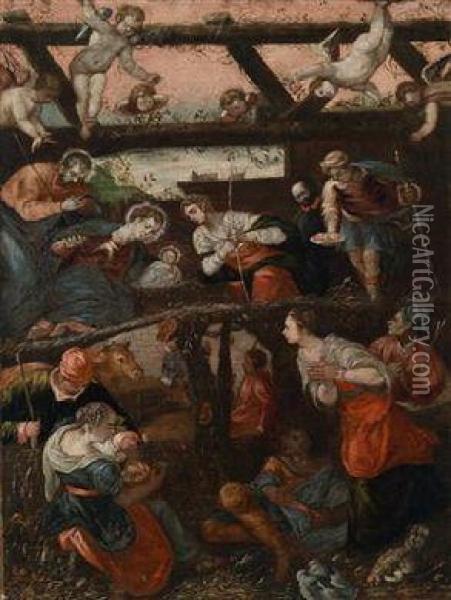 The Birth Of Christ Oil Painting - Jacopo Robusti, II Tintoretto