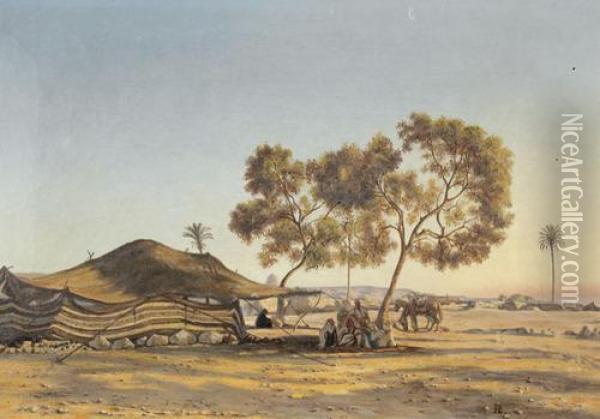 Nomaden In Agyptischer Wuste Bei Untergehender Sonne Oil Painting - Johann Ludwig Rudolf Durheim