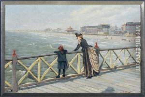 Boardwalk By The Sea Oil Painting - Edward A. Page
