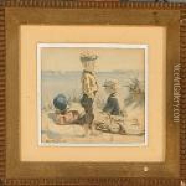 Three Boys On Abeach Oil Painting - Christian Molsted