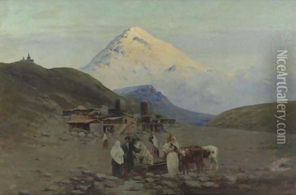 Mountain Village Oil Painting - Richard Karlovich Zommer