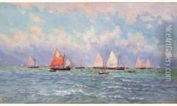 Bateaux De Peche Dans L'estuaire Oil Painting - Maurice Francois A. Courant