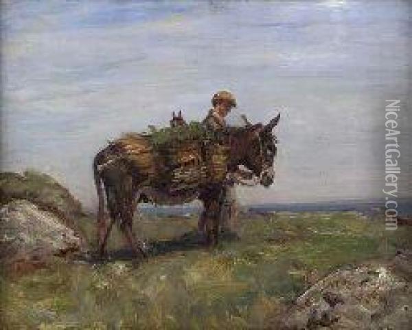 Boy With A Donkey Oil Painting - Patrick Downie