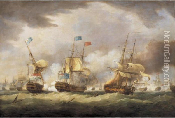 The Battle Of Camperdown Oil Painting - Thomas Whitcombe