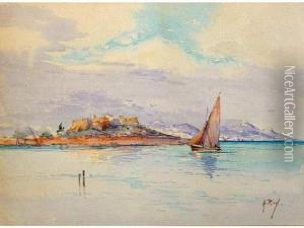 Voilier Devant Un Fort. Oil Painting - Alphonse Rey
