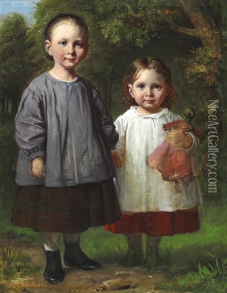 Two Little Girls Oil Painting - Wilhelm Nicolai Marstrand