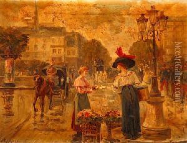 Vista De Paris Oil Painting - Joaquin Pallares Allustante