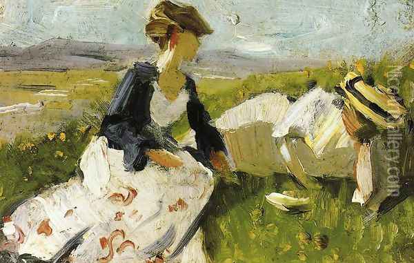 Two Women On The Hillside Sketch Oil Painting - Franz Marc