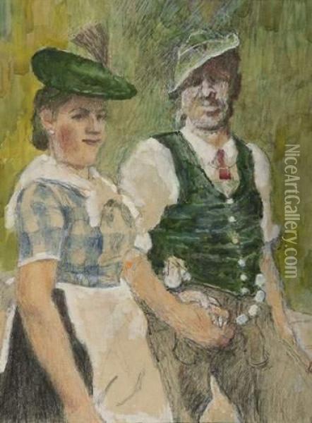 Sudtiroler Bauernpaar. Oil Painting - Eduard Thony