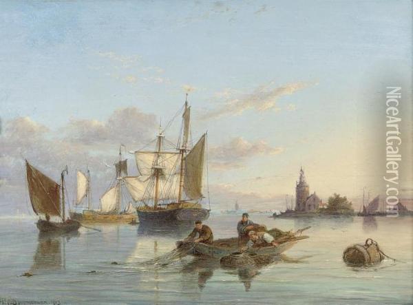 On The Isle Of Texel, Holland Oil Painting - Pieter Christiaan Cornelis Dommersen