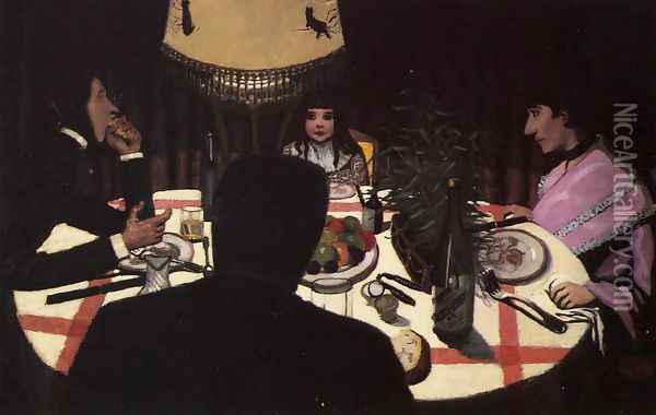 Dinner by Lamplight Oil Painting - Felix Edouard Vallotton