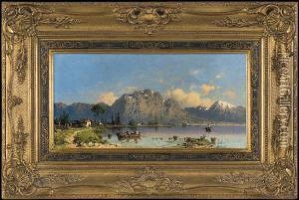 At Alpian Lake Oil Painting - Aleksander Swieszewski