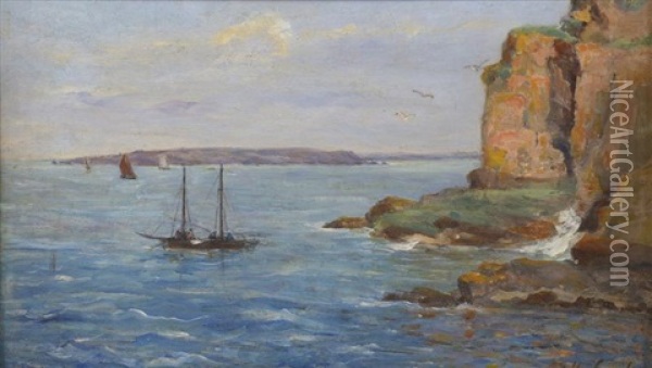 Bateaux Pres De La Falaise Aux Environs De Toulon Oil Painting - Alfred Casile