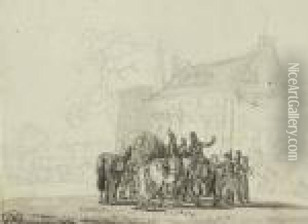 Haltes Des Cavaliers ; Esquisses De Campement Oil Painting - Joseph Swebach-Desfontaines