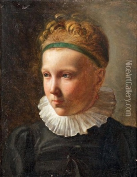 Portrait De Jeune Fille Au Ruban Vert Oil Painting - Michel Martin Drolling