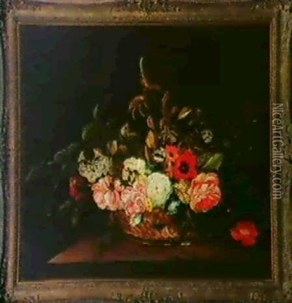 Blumenstrauss In Einem Korb. Oil Painting - Osias Beert the Elder