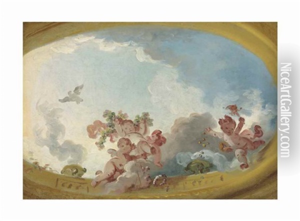Three Putti, One Representing Folly - A Modello Oil Painting - Jean-Honore Fragonard