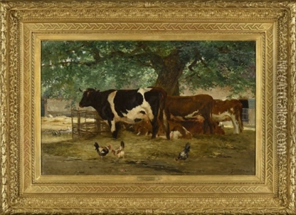 Vaches A L'ombre Du Grand Arbre Oil Painting - Leon Barillot