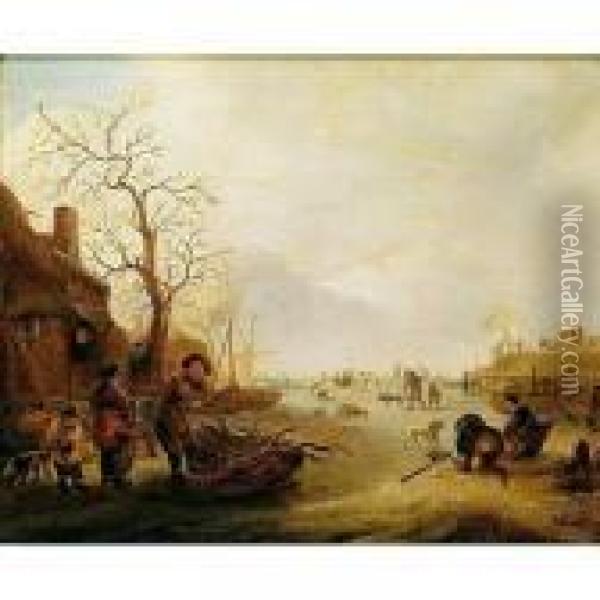 Patinando Sobre Hielo Oil Painting - Cornelis Van Der Meulen