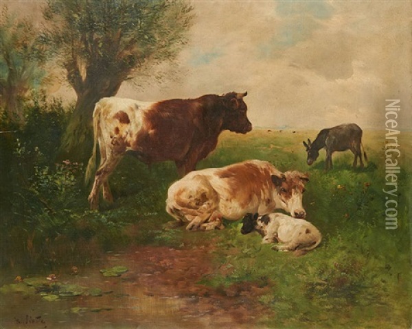 Vaches Et Ane Au Pre Oil Painting - Henry Schouten