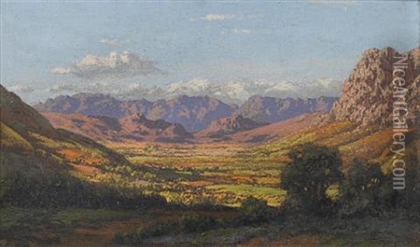 Cape Mountain Range Oil Painting - Tinus de Jongh