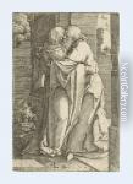 Saint Joachim Embracing Saint Anna Oil Painting - Lucas Van Leyden