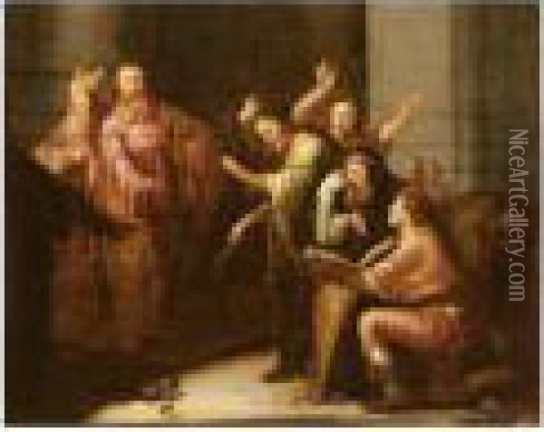 Moses Throws Aaron's Rod Before Pharaoh Oil Painting - Leonaert Bramer