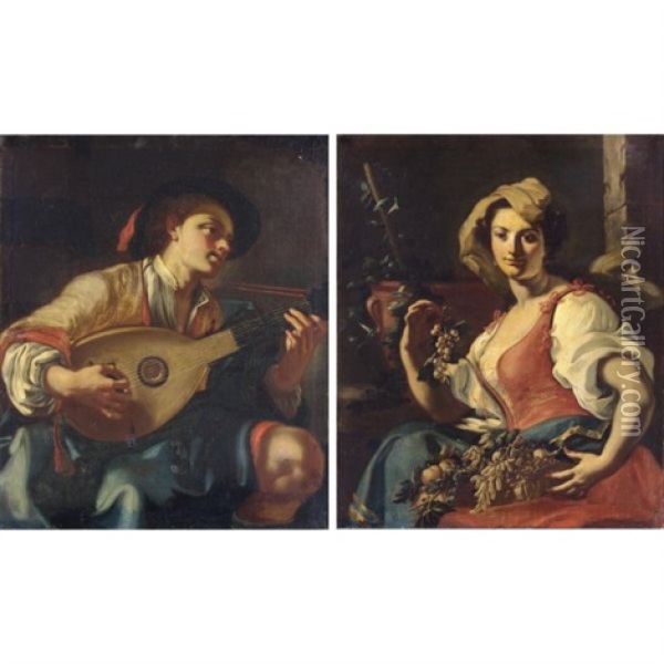 Allegoria Della Musica (+ Allegoria Dell'autunno; Pair) Oil Painting - Giuseppe Bonito
