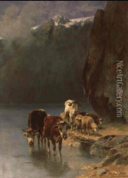 Tranke Am Bergseeufer Oil Painting - Christian Friedrich Mali