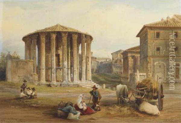Peasants Resting At The Temple Of Vesta Oil Painting - Franz Knebel